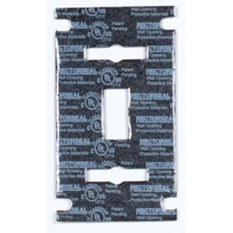 Minerallac Company 96242 - Single-component fire rated gasket for use with electrical boxes when addressing steel electrical box penetrations in fire rated assemblies. It is mounted on the inside of the cover plate and installed at the same time as the cover plate, covering the opening and providing fire protection. The gasket is highly intumescent and is used with both metal and plastic cover plates. Size is listed as 5 x 5 x 5 (Single Switch).