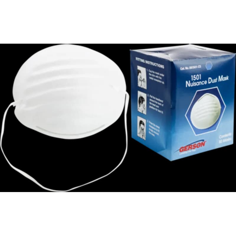 Minerallac Company 19608 - Disposable dust masks for non-oil particles. They are N95 particulate respirators in white with a nose bridge. The size is Medium/Large.