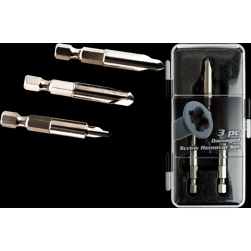 Minerallac Company 96047 - Damaged screw removal set for removing phillips, slotted, star, and square screws. The set includes screw removers in sizes #1, #2, and #3. It has a 1/4" hex shank and an overall length of 1.000". The material is steel with a hardened steel finish.
