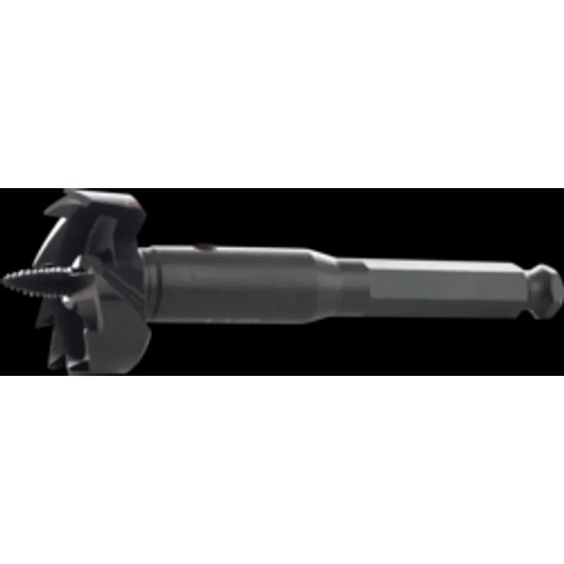 Minerallac Company 86934 - A self-feeding, multi-spur wood drill bit with a sawtooth cutting design. It is made of steel with a polished finish and has a 7/16" hex shank. The bit has a 2-1/8" drill size and an overall length of 5" for wood and plywood applications.