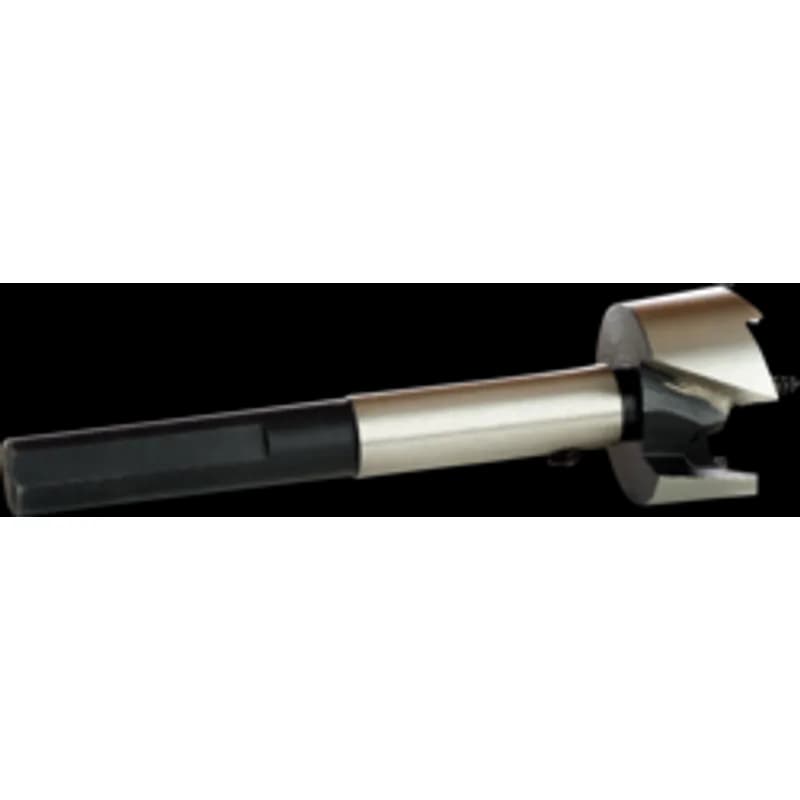 Minerallac Company 86922 - A self-feeding, multi-spur wood drill bit with a 1-3/8" drill size and 5" overall length. It is made of steel with a polished finish and has a 7/16" hex shank. The bit is designed for boring through veneers, overlapping holes, or on close centers, and is intended for wood and plywood applications.