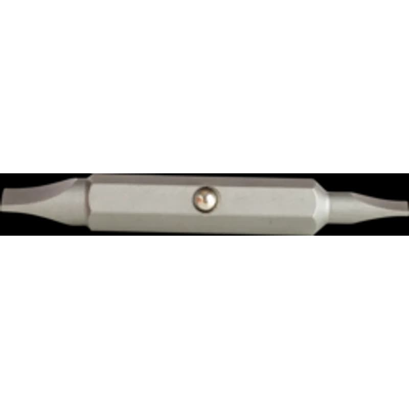 Double-ended insert bit for replacement use with MegaPro 15-in-1. It is made of steel with a hex shank. The bit has #4 and #6 slotted drive tip sizes and an overall length of 2 inches.