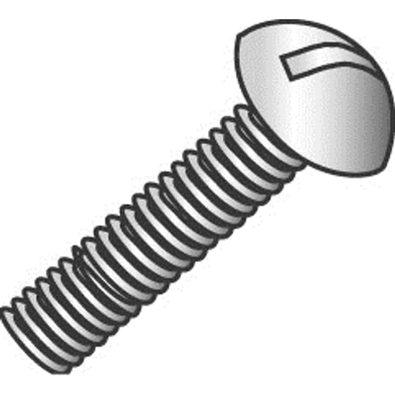 A machine screw with external threads designed to go through a hole or pre-tapped nut to form a mating thread. It is made of steel with a zinc plated finish. The screw size is #10-24 x 3/8 in, with a round head and slotted drive.