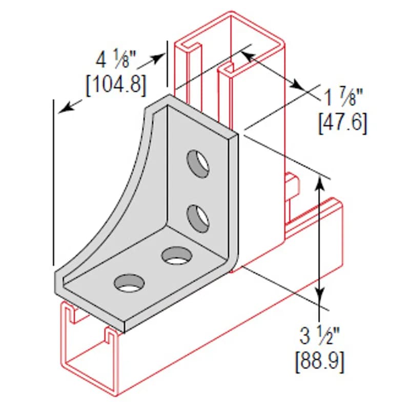 Minerallac Company CAGL4HEG - A 4 hole gusset corner angle left for use with a strut system. It is made of zinc electroplate. The sheet lists the size as 4 hole.