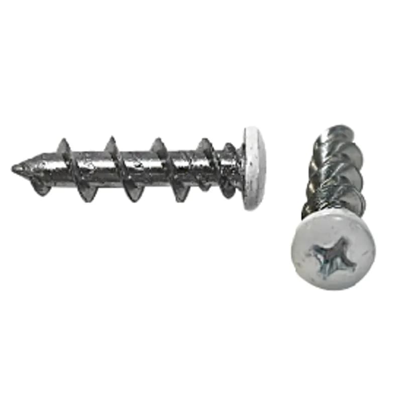 A 1-1/4 in Wall Dog anchor for wall applications. It is made of steel with a white finish. The anchor has a 1/4 in diameter and uses a 3/16 in drill size.