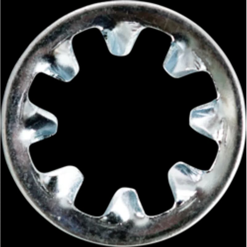 Internal locking washer for #10 fasteners. Made of steel with a zinc plated finish. The sheet identifies it as a lock washer with internal tooth design.