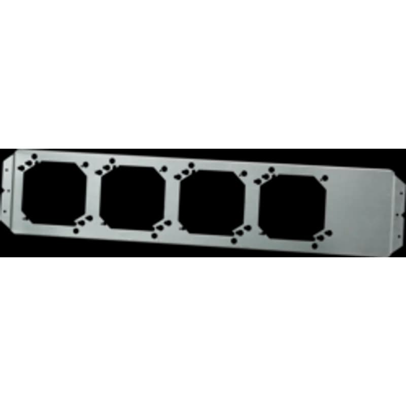 Electrical box mounting bracket for mounting up to four 4 in. or 4 11/16 in. boxes or plaster rings. It is made of steel with a pre-galvanized silver finish. The bracket supports 1-1/2 or 2-1/8 in. deep boxes, plaster rings, or low voltage mounting devices from one bracket between studs. Dimensions are 24 in. length, 5 in. height, and 1/2 in. depth.