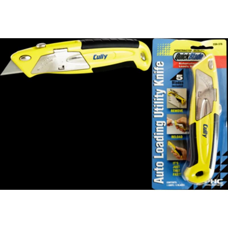 Minerallac Company 90214 - Autoloading retractable utility knife with a steel body and rubber handle. It has a powder coated finish, a form fitting handle, and a quick blade change design. The knife holds up to 5 utility blades and measures 7.000 in overall length with a 2.375 in blade length and 6.500 in handle length.