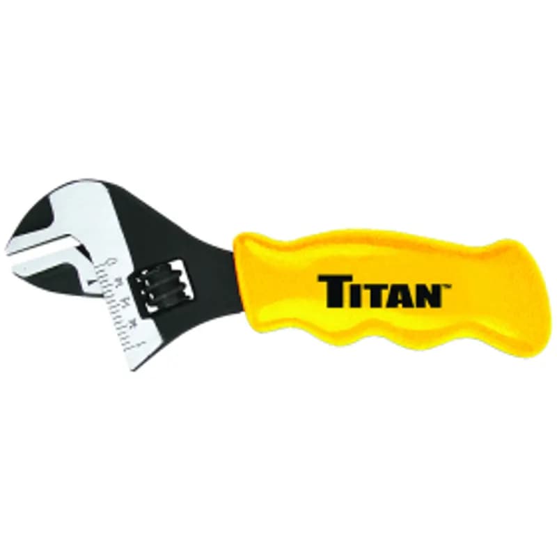 Minerallac Company 37901 - A stubby adjustable wrench with an adjustable size and an overall length of 8 in. It is made of steel with a polished steel finish. The handle type is rubber grip.