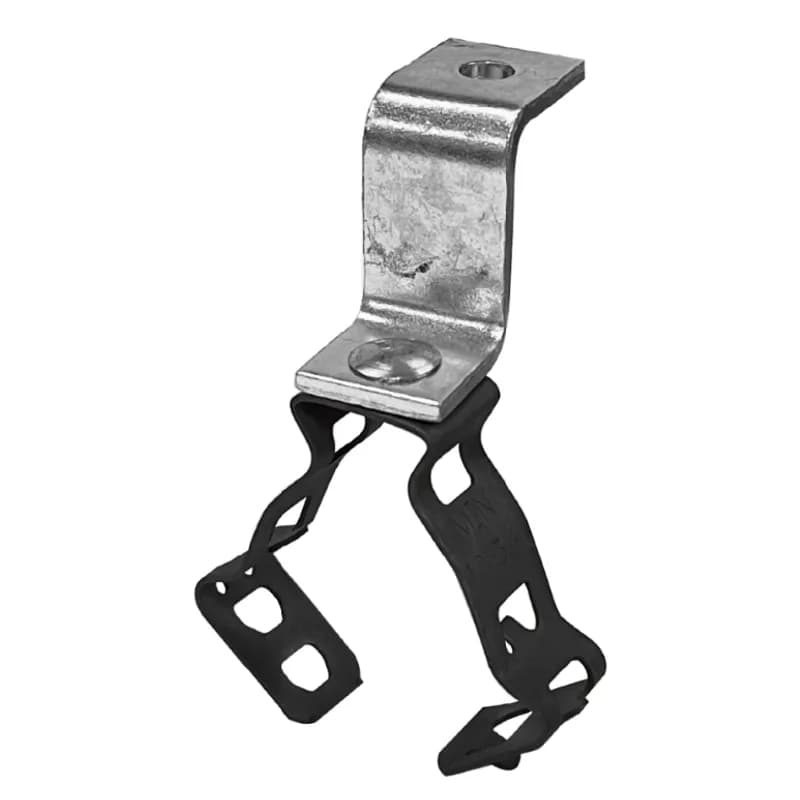 Minerallac Company SBDKC1234 - Standoff conduit hanger for fastening conduit to decking. Made of pre-galvanized steel and spring steel with a silver/black finish. Provides 1-1/2 in. clearance from deck per NEC and fits 1/2 in. and 3/4 in. EMT and rigid conduit. Overall dimensions are 3-1/4 in. H x 2-1/8 in. W x 1-5/8 in. D.
