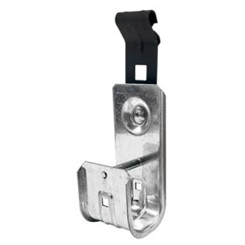 Minerallac Company J75ABC - This is a cable support J-hook with a 3/4" size. It is made of steel with a silver/black finish. The support is intended for voice/data cables and accommodates Cat. 5, Cat. 6, fiber-optic, and interduct cables. It uses a 1/16"–1/4" angled Z purlin clip mounting and has a riveted assembly construction.