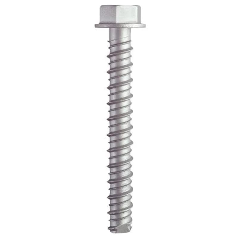 Minerallac Company 60381 - Large Diameter Tapcon concrete screw with a hex washer head. It is made of steel with a zinc plated, silver finish. The size is 1/2 inch by 5 inches and it requires a pilot hole for proper installation.