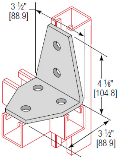 Minerallac Company CAG5H3WEG - A 5 hole 3 way gusset corner angle. It is zinc plated. The sheet identifies it as catalog number CAG5H3WEG.