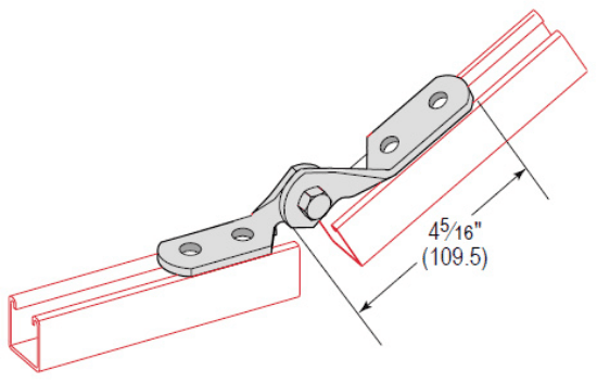 Minerallac Company CAA4HEG - A 4-hole adjustable corner angle strut fitting supplied pre-assembled with a grade 5 bolt and nylock nut. It is made of carbon steel with an electro-galvanized finish. The fitting is 1-5/8 in. wide, 1/4 in. thick, and has four 9/16 in. holes.