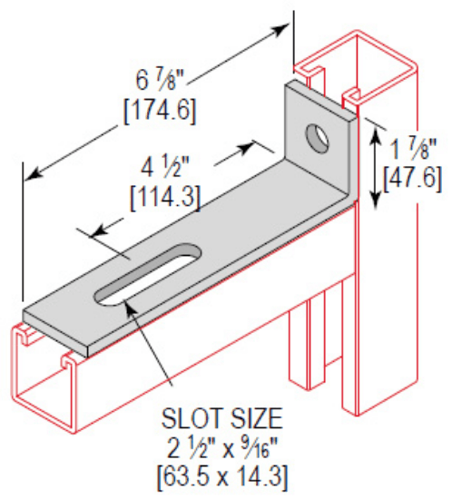 Minerallac Company CAA2H687EG - A 2-hole adjustable corner angle with a 6-7/8 inch depth. It is made of carbon steel with an electro-galvanized finish. The part measures 1-7/8 inches high, 1-5/8 inches wide, and 1/4 inch thick.