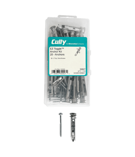 Minerallac Company 39927 - This is an EZ Toggle™ hollow wall anchor kit with 2" Square/Phillips fasteners. It is described as a one-piece hollow wall anchor with superior pullout and shear values. The anchor length is 2" and it is noted as great for overhead applications.