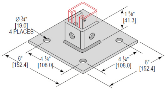 Minerallac Company PBS4H162SQEG - Post base single channel with a 4-hole square configuration and 1-5/8 size. It has a zinc plated finish. The sheet does not list any additional usable product attributes beyond the product title.