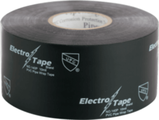 Minerallac Company 94435 - This is a black PVC pipe wrap measuring 4 inches wide by 100 feet long with a 10 mil thickness. It is printed with the UPC logo for industry identification and is designed for pipe wrapping, color coding, and industrial identification. The wrap is anti-corrosive and moisture resistant, with a rubber-based pressure-sensitive adhesive backing for indoor and outdoor use.