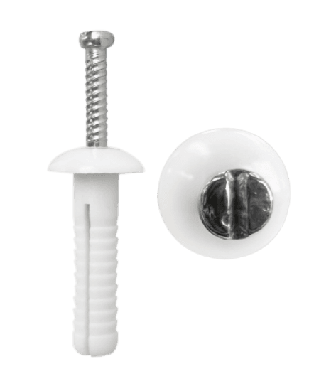 Minerallac Company 61218 - Nylon nail-in anchors with a mushroom head and light-duty removable design. They are intended for attaching termination bar to solid concrete, solid brick, block, or masonry walls. The anchor material is nylon and the nail material is steel with a zinc-plated finish.