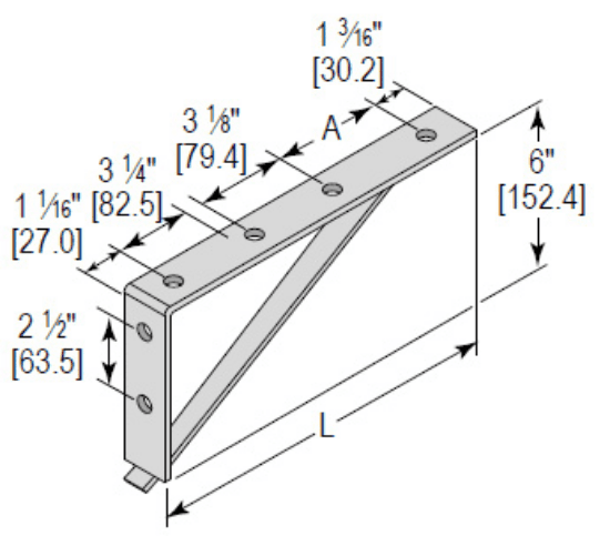 Minerallac Company BR6H1450EG - A 6-hole wall mount bracket labeled BRACKET 6 HOLE 14-1/2. It is zinc plated. The sheet identifies the bracket length as 14-1/2 inches.