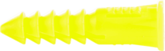 This is a plastic anchor kit with a #8 hex washer head yellow winged anchor configuration. It is intended for use in sheetrock, plaster, brickwork, concrete, or tile, and the collar shape allows use in hollow materials. The kit includes #8 x 1" fasteners, #4–6–8 anchors, and a 3/16" carbide drill bit.