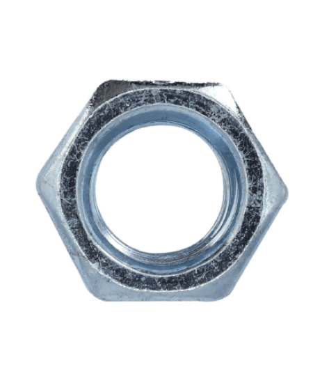 Finished hex nuts for use with bolts with a minimum tensile strength equal to or less than 120,000 PSI. They are made of medium carbon steel with a zinc plated finish. The nuts are 1/4" size with 20 thread size, coarse thread, right-handed thread direction, and Grade 5. Thickness is 0.226" and width is 0.438".