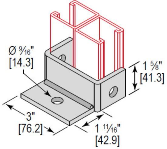Minerallac Company PBD1H162EG - Post base double channel with 1 hole and 1-5/8 size. It is zinc plated. The sheet provides no additional usable product attributes beyond the title.