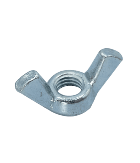 Minerallac Company 41435 - Wing nut made of steel with a zinc plated finish. It has internal threads with a 5/8-16 thread size and is silver in color. The nut measures 0.640 in height, 3/8 in size, with a 1.375 in wing span and 0.055 in thickness.