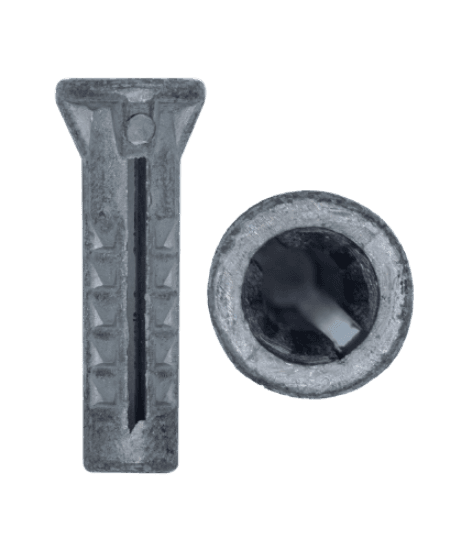 This is a lead screw anchor for use with wood screws, lags, and tapping screws in light duty applications. It is made of lead alloy and is intended for brick, block, drywall, masonry, or concrete. The anchor is sized #10-12-14 and is 1-1/2 inches long with a 5/16 inch drill size.