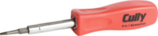Minerallac Company 37016 - This is a 6-in-1 economy screwdriver for fastening applications. It has a plastic red handle and a round shank. The screwdriver has an overall length of 7-1/2 inches, with a 4-1/8 inch handle length and a 2-1/8 inch shank length.