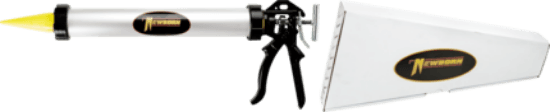 A 10-20 oz caulking gun for sausage packs, identified as model 620AL. It has an 18:1 thrust and is easily adjustable between bulk, sausage, and cartridge use. The gun includes a multi-chemical resistant twin bulk Hytrel cup, bulk/sausage conical ejector, heat-treated rod, one self-puncture cone, two PC-620 cones, and a zinc alloy handle. Color is blue and the size is 20 oz sausage and bulk.