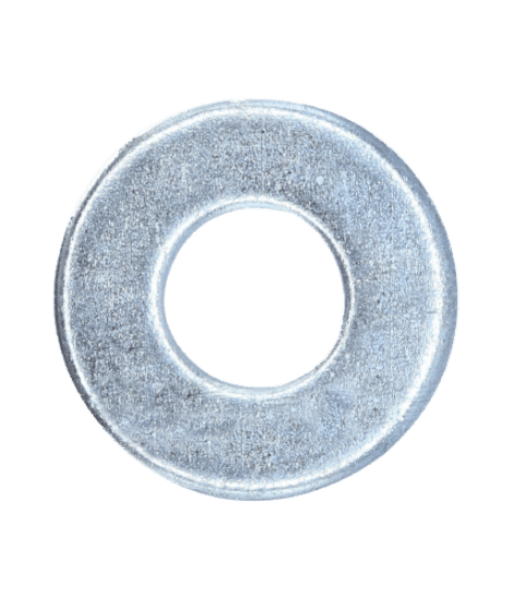 This is a flat cut washer for use around a bolt or screw, between the fastener bearing surface and the attached part. It is made of steel with a zinc plated finish and is silver in color. The washer is sized for 1/2" bolts and has an inside diameter of 0.531", outside diameter of 1.063", and thickness of 0.094".