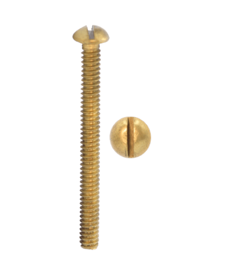 These are machine screws with a flat head and slotted drive. They are made of brass and are sized #8-32 x 1-1/4". The screws are intended for use with a pre-tapped hole or with a nut.