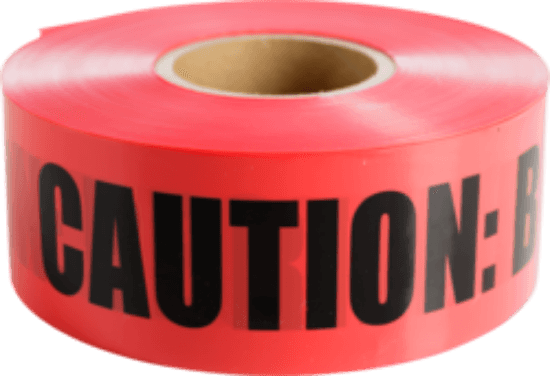 Underground non-detectable tape for identifying buried utility lines by printed legend and APWA designated utility color. It is made of heavy metal-free polyethylene with lead-free pigments and color stabilizers to resist bleeding. The tape is red with black lettering, 3 in wide, 1000 ft long, and 4.0 mil thick.