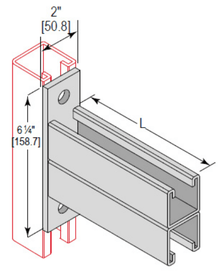 Minerallac Company BRC162D18EG - Steel bracket for 1-5/8" strut channel. It is made of carbon steel with an electro-galvanized finish. The bracket is 18" long, 2" wide, and 6-1/4" high, with 9/16" mounting holes. Uniform load is 1,300 lb (5.78 kN) when mounted on 12 gauge channel.