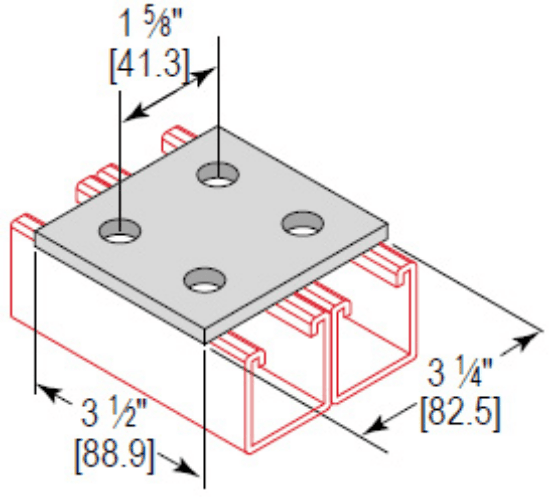 A flat plate fitting with a straight flat plate design. It is made of steel with an electro-galvanized finish. The plate has 4 mounting holes, 9/16 mounting hole spacing, and 1/4 thickness.