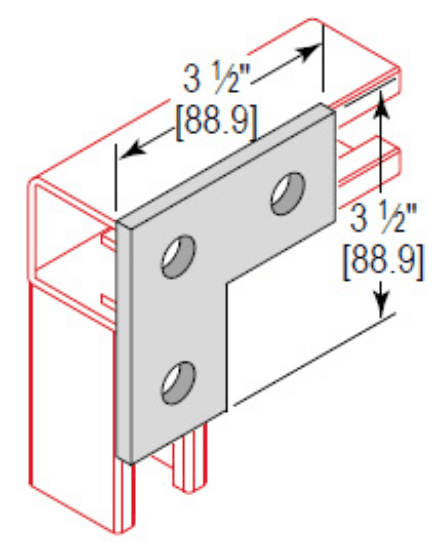 Minerallac Company CP3HEG - A 3 hole corner plate flat plate fitting. It is made of steel with an electro-galvanized finish and silver color. The plate is L-shaped and has 3 mounting holes with 9/16 in. mounting holes on center and 1/4 in. thickness.