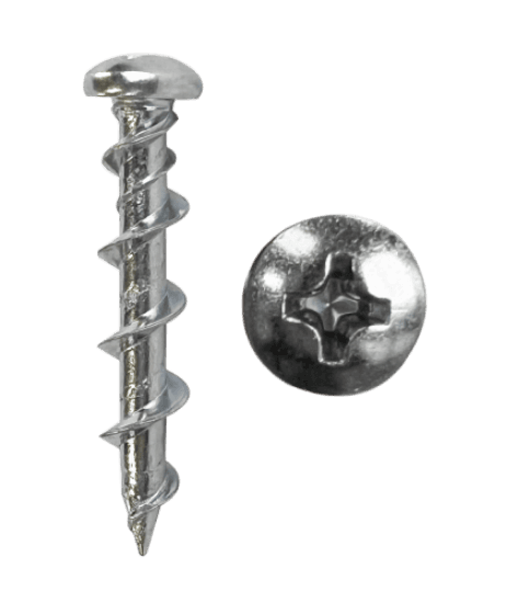 A Wall Dog anchor with a 1/4" diameter and 1-1/4" size. It is made of steel/carbon steel with a zinc plated/zinc finish and has a Phillips pan head. The anchor is intended for use in concrete, brick, wallboard, plywood, and plaster.