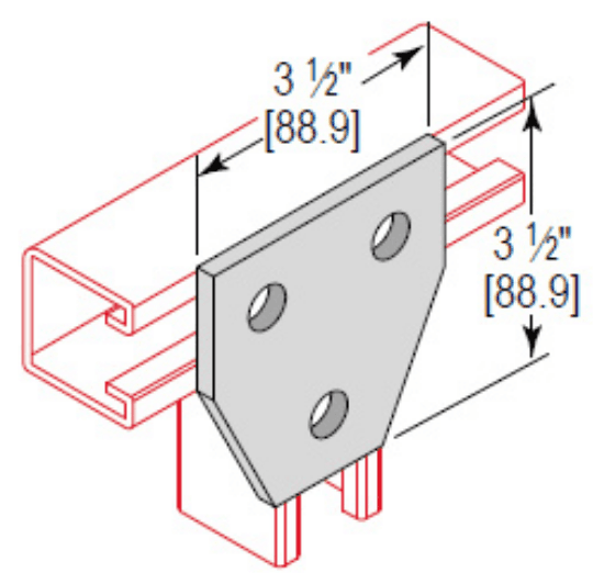 Minerallac Company TGP3HEG - A 3 hole tee gusset plate. It is zinc plated. The sheet identifies catalog number TGP3HEG and country of origin USA.