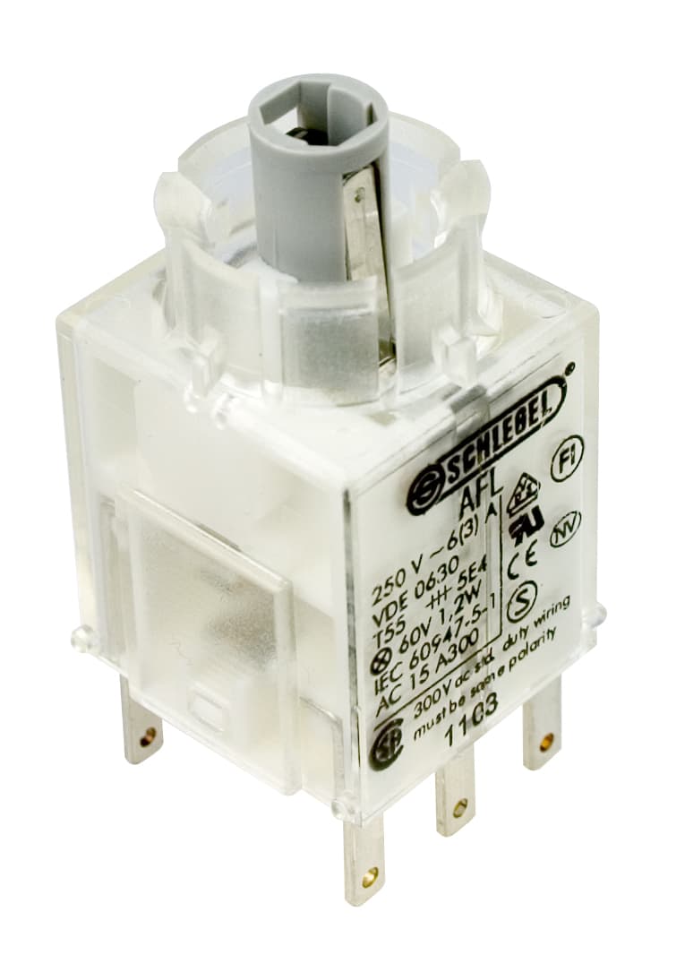Switching Function: Maintained Travel: 6 mmContact Type: Faston Terminals 2.8 X 0.8 Mm Contact Equipment: 1 x NC + 1 x NOContact Material: AgNi Protection Class: II (protective insulation)Illumination: Yes Lambholder: T55K Labeling Option: No