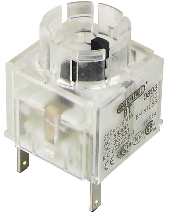 Schlegel Elektrokontakt BT - Switching Function: MomentaryContact Type: Faston Terminals 2.8 X 0.8 Mm Contact Equipment: 1 x NC + 1 x NOContact Material: AgNiDegree of Ingress Protection: IP00