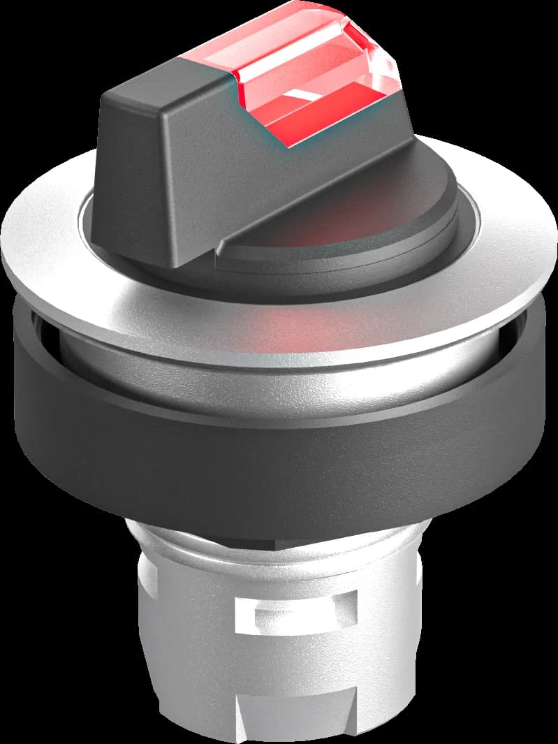 Switching Function: Momentary / MaintainedPanel Cutout: � 22.3 mm Direction-Angle: 1 x 40� Degrees / 1 x 90� Degrees RoundIllumination: Yes Labeling Option: NoProtection Class: II (protective insulation) Bezel Color: Silver Color LED: Red