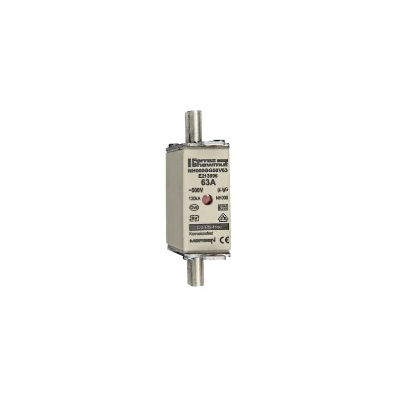 DIN NH Standard fuse-link gG Size NH000 500VAC 250VDC 63A live tags Double indicator Body width 21mm
