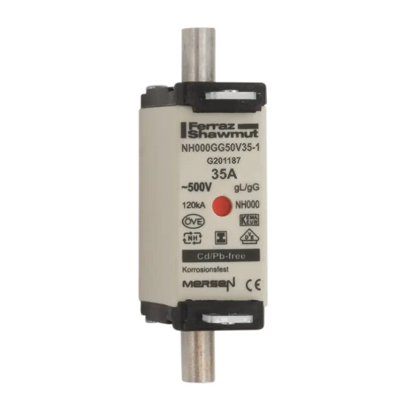 DIN NH Standard fuse-link gG Size NH000 500VAC 250VDC 35A isolated tags Double indicator Body width 21mm