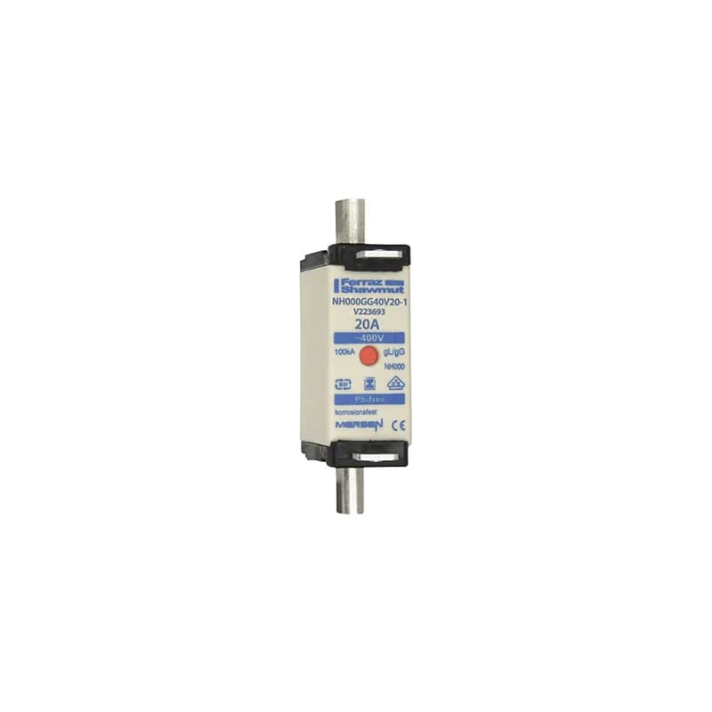 DIN NH Standard fuse-link gG Size NH000 400VAC 20A isolated tags Double indicator Body width 21mm