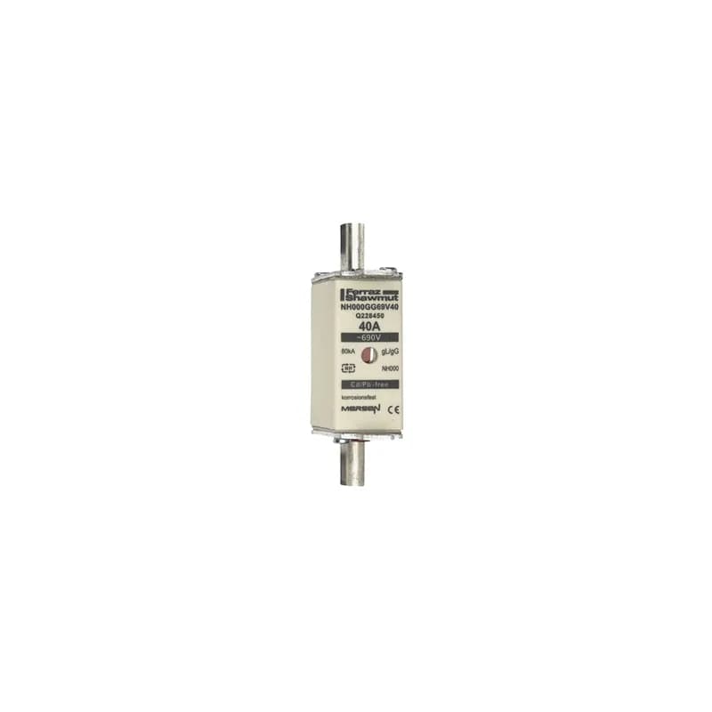 Mersen Q228450 - DIN NH Standard fuse-link gG Size NH000 690VAC 250VDC 40A live tags Double indicator Body width 21mm