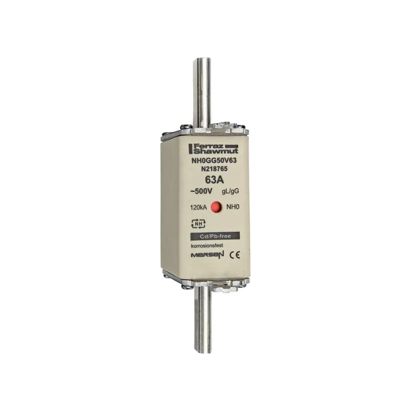 DIN NH Standard fuse-link gG Size NH0 500VAC 250VDC 63A live tags Double indicator Body width 30 mm