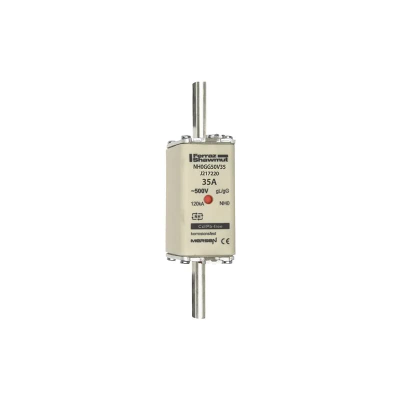 DIN NH Standard fuse-link gG Size NH0 500VAC 250VDC 35A live tags Double indicator Body width 30 mm