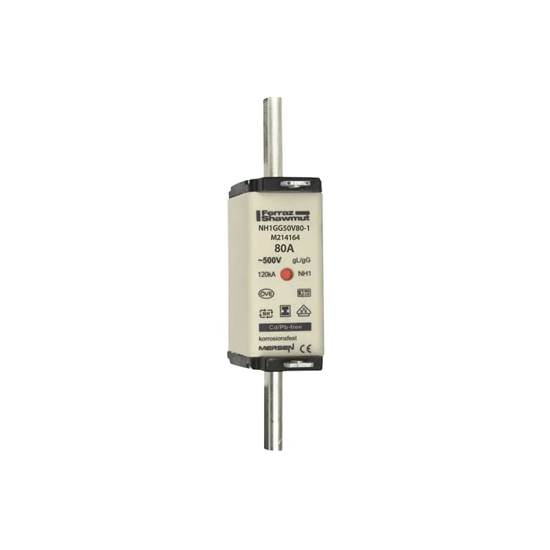 DIN NH Standard fuse-link gG Size NH1 500VAC 250VDC 80A isolated tags Double indicator Body width 30 mm