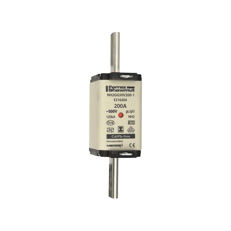 DIN NH Standard fuse-link gG Size NH2 500VAC 250VDC 200A isolated tags Double indicator Body width 40 mm